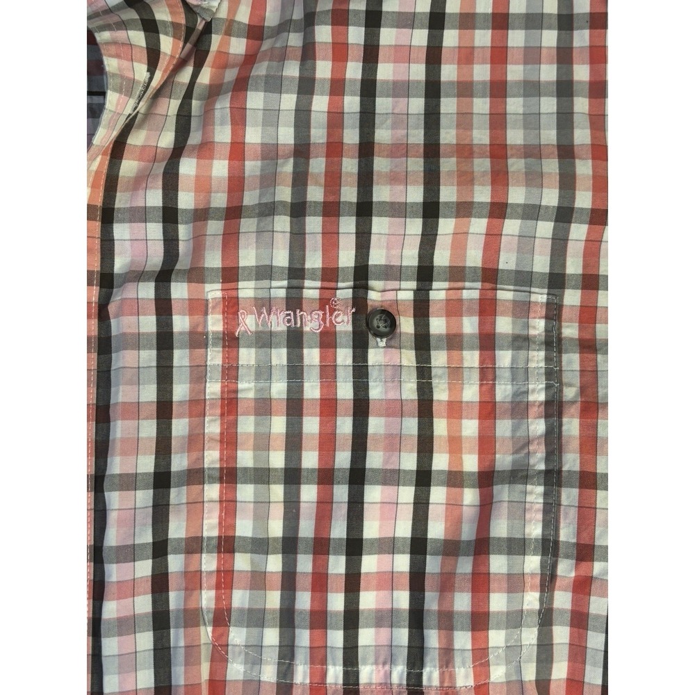 Wrangler‎ Shirt Mens Large Tall Button Up Western Plaid Pink Ribbon - Picture 7 of 7
